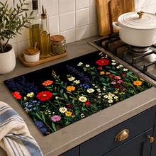 1pc Black Background Colorful Wildflower Print Diatomaceous Earth Kitchen Drain Mat, Absorbent Quick-Drying Non-Slip Coffee Machine Mat, Suitable For Kitchen Countertop, Dining Table And Coffee Corner Decoration - Multicolor - View 3