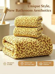 1PC/3PCS Leopard Print Towel Set - Soft Microfiber Material - Absorbent - Lint-Free - Hangable - Bathroom Decor, Gym, Party Gift, Beach, Vacation Travel, Halloween - Multicolor - View 1