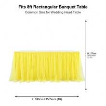 1pc Yellow Sheer Ruffle + Lining Table Skirt, Suitable For Rectangular And Round Dining Tables - Perfect For Birthday Parties, Weddings, Bridal Showers, Cake Tables, And All Celebration Events - Yellow - View 8