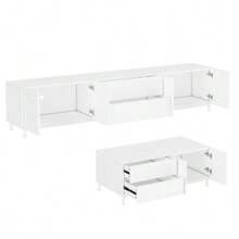 Living Room Set With TV Cabinet + Coffee Table, Furniture Set With Arched Doors, Body Made Of Particle Board + MDF, Furniture With Steel Tube Legs, Storage Combination For Living Room - White - View 8