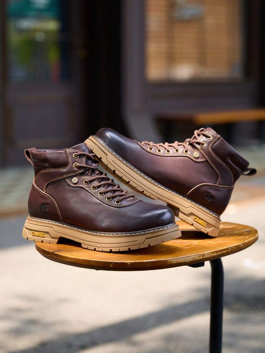 CAMEL CROWN Men's Water-Resistant High-Top Lace-Up Boots – Stylish, Non-Slip, Thick-Soled Work-Style Outdoor Boots - Brown - View 1