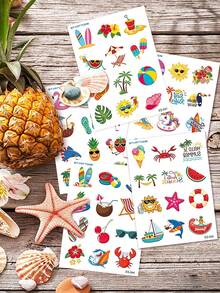 STARTTOOS 5 Sheets 60 Patterns Summer Beach Hawaii Vacation Temporary Tattoo Stickers, Birthday Party Christmas Gift Event Holiday Party Kids Tattoo Set - Multicolor - View 7