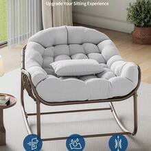 Oversized Papasan Rocking Chair for Patio – Wicker Egg Lounge Chair with Water-Resistant Cushion, Heavy-Duty Metal Frame, Comfy for Garden, Porch, Balcony, Living Room – 450lbs Capacity, - Silla mecedora con forma de huevo - Ver 6