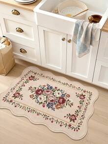 DAJIANG 1pc Red Rose Wavy Scalloped Edge Long Runner Rug, Suitable For Bathroom, Kitchen, Outdoor, Hallway, Bedroom, Living Room, Machine Washable Easy To Clean Non-Slip Entry Mat, Bedroom Decor Carpet Accessory - Multicolor - View 6
