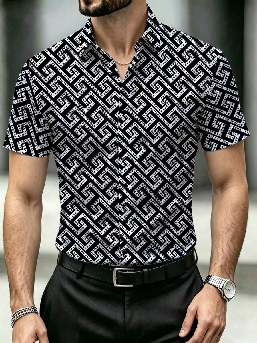 Men's Summer Vintage Black & White Interwoven Greek Key Geometric All ...