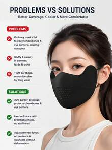 1pc Sun Protection Face Mask With Eye Protection Design, Lightweight, UV Protection, Multiple Ventilation Holes, Windproof And Dustproof, Suitable For Beach, Golf, Daily Commute And More - Black - View 3