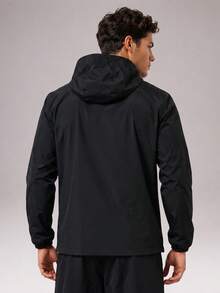 CZRLHYT Men's Hooded Drawstring Soft Shell Jacket Versatile For Sports & Casual Wear, Front Large Pocket, Ideal For Daily Outdoor Outfitsrendy All-Match - Black - View 4