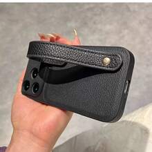 Premium Black PU Lychee Textured Leather Strap Phone Case Compatible With Apple 18 Pro Max, 17, 17 Pro, 17 Pro Max, Air, 16, 16 Pro, 16 Pro Max, 16 Plus, 15, 15 Pro, 15 Pro Max, 15 Plus, 14, 14 Pro, 14 Pro Max, 14 Plus, 13, 13 Pro, 13 Pro Max, 12, 12 Pro, 12 Pro Max, 11, 11 Pro Max, Elegant Anti-Drop Protective Cover For Women - Black - View 5