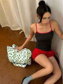 日韓風 Ins 波點撞色女款肩背包，大容量通勤、外出、日常購物帆布托特包，小眾設計腋下單肩包 - 藍色 - 查看 3