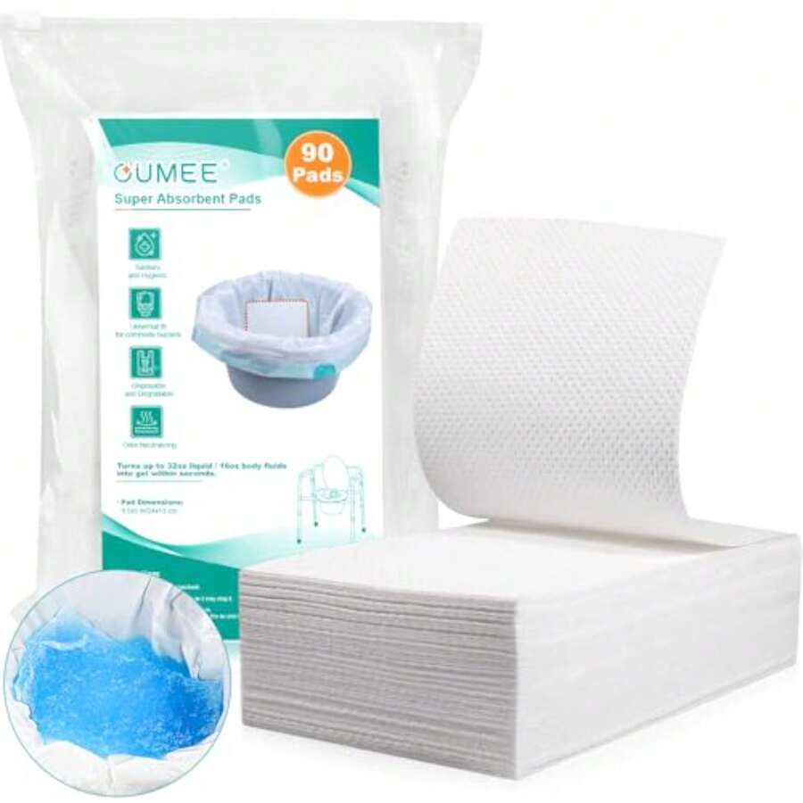 90 Count Absorbent Commode Pads For Bedside Commode Bucket Commode Liners Pads With Absorbent Gel, Potty Liner Pads For Adults Portable Toilet Bags Bedpans - 9.55in90 - View 1