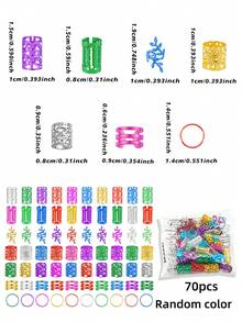 70pcs Alloy Hair Clips, Rings, Beads, Braids Decorations, Adjustable Metal Hair Accessories - Mixed color - View 7