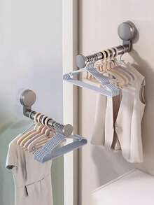 Giá treo quần áo lắp đặt bằng cốc hút không cần khoan, kệ lưu trữ gấp gọn kéo dài điều chỉnh được chiều dài, tiết kiệm không gian, phù hợp cho phòng giặt, phòng ngủ, ban công và sắp xếp ký túc xá - Xem 5
