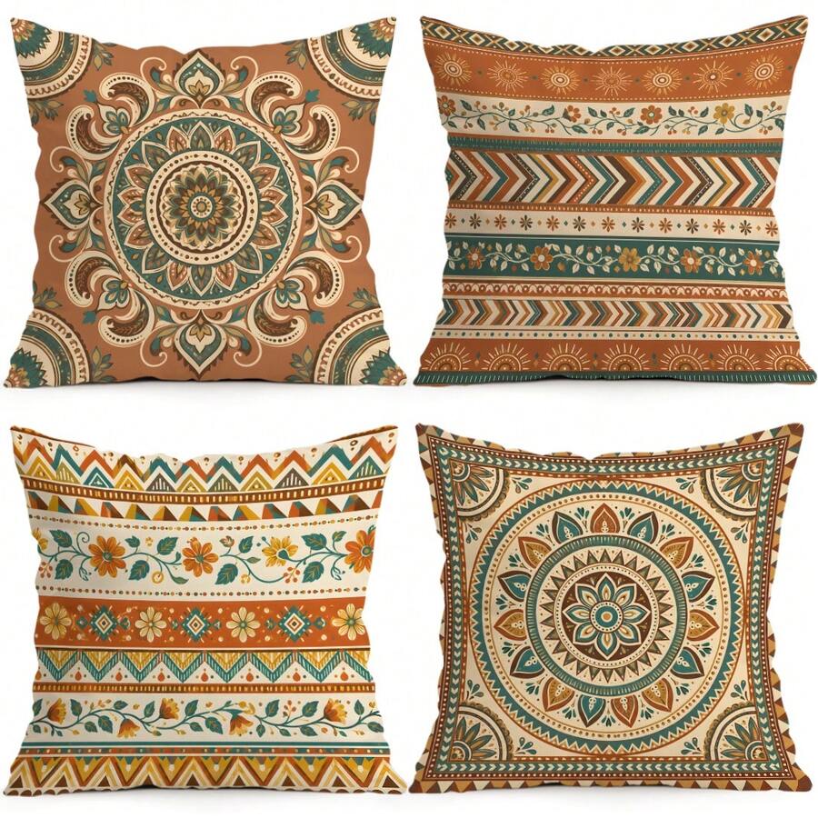 4 buah/1 buah Sarung Bantal Motif Mandala dan Bunga Bohemian, Sarung Bantal Cetak Satu Sisi, Cocok untuk Ruang Tamu, Kamar Tidur, Dekorasi Rumah, Sarung Bantal Sepanjang Musim - MultiWarna - View 1