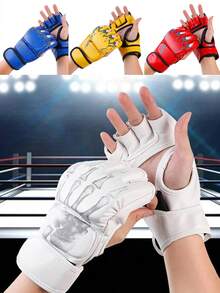 Ueasy 2pcs Adult Half-Finger MMA Boxing Training Gloves, Suitable For Sanda, Muay Thai, MMA And Other Sports. White, Black, Blue, Red - Perfect For MMA And Other Sports! - Multicolor - View 9