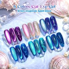 Beetles 6 Colors 9ML Siren Song Cat Eye Gel Nail Polish Set, Blue Purple Magnetic Gel Polish With Cat Eye & Water Ripple Magnets, Nail Charms, Soak Off UV LED - 6 Colors 9ml Fall Gel - 查看 3