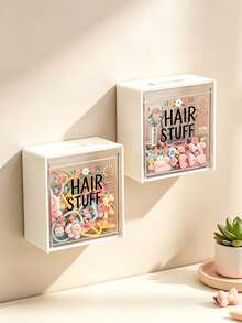 Wall-Mounted Storage Box With Cute Hair Accessory Pattern - Cosmetics Organizer, Flip-Top Storage Box, Jewelry Box, Plastic Storage Rack, Storage Box For Cotton Pads, Cotton Swabs, Hair Ties, Lipstick, Used For Organizing And Storing Dental Floss, Hair Bands, Hair Clips, Powder Compacts And Other Items. Suitable For Home, Dorm, Commercial Space, Bathroom, Room Decor, Also Can Be Used As Christmas Or Holiday Gift. - Multicolor - View 13