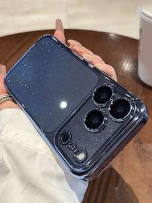 Luxury Glitter Sequins Plating PC Clear Phone Case Compatible With IPhone 17ProMax 17Pro 17 16 15 14 13 12 11 Pro Max Shockproof Hard Back Cover - Blue - View 2