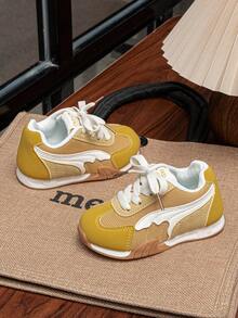 Toddler Vintage Sports Shoes, Spring/Autumn Breathable Mesh Casual Walking Shoes, Soft Sole Non-Slip Children Running Shoes - Yellow - View 3
