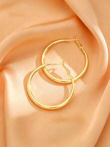 1 Pair Iron Round Earrings, Suitable For Women's Daily Wear - Yellow Gold - View 3