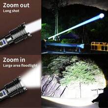 KENSUN 1pc High Power LED Flashlight, 2000 Lumens, With Display Screen, USB Rechargeable, Suitable For Camping, Fishing, Emergency Lighting, With Zoom Function, Camping Accessories - As Shown In the Figure - View 4