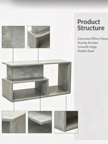 1 Pieza Mesa de Café con Diseño de Escalones, Espacio de Almacenamiento Abierto Multicapa Irregular con Superficie de Grano de Piedra Gris Mate, Mesa de Café, Escritorio, Mesa de Reunión, Mesa Lateral, Mesa de Té, Mesa de Extremo, Mesa de Almacenamiento, Mesa Organizadora, Mesita de Noche - mesa de centro - Ver 6