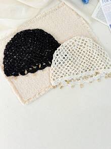 1pc Women's Bohemian Hollow Handmade Hat Band With Starfish & Shell Pendant, Vintage Crochet Knit Hat, Vacation Decorative Accessory For Photos, Suitable For Daily & Vacation Wear - Small Sequin Pendant - View 9