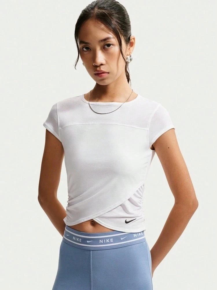 Nike Women's AS W NK Cap Sleeve Crossover Short Sleeve Knit Collarless T-Shirt TIV5006-100 - White - View 1