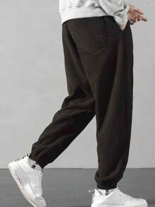 Fleece Fabric Oversize Men's Sweatpants Oversize Sweatpants - Khaki - View 3