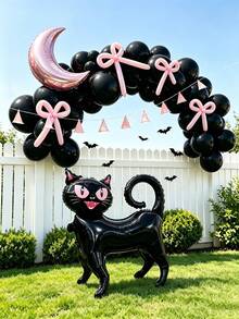 37 pièces Ensemble de ballons rose et noir pour Halloween, chat noir, lune, ballons magiques, ballons en latex noir, fête, fête de fille douce et cool, anniversaire - Multicolore - Voir 2