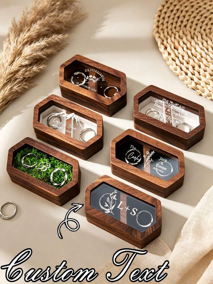 Kotak Cincin Pernikahan Kayu Kustom, Tempat Cincin Dua Slot yang Dipersonalisasi, Kotak Cincin Pertunangan dan Upacara, Hadiah Sempurna untuk Pacar, Baik untuk Ulang Tahun, Pertunangan, atau Pernikahan. - MultiWarna - View 1