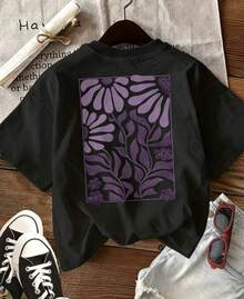 Printed Short-Sleeved T-Shirt With Round Neck, Casual Top For Spring/Summer, Women's Clothing. - 黑色 1 - 查看 2