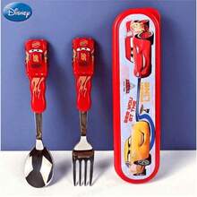 Disney 1 Set 2pcs Official Licensed Racing Red Cartoon Fork & Spoon Set Training Chopsticks Youth Tableware Restaurant Gift Racing Dream Lightning Speed PP Material Birthday Racing Party Back To School Birthday Christmas - Multicolor - View 4