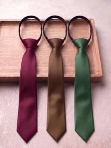 3pcs Men's No-Knot Tie Set, Suitable For Business, Versatile, Daily Wear. Multiple Colors Available - Multicolor - View 15