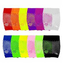 1 Pair Women Short Fishnet Fingerless Mesh Gloves, Gothic Punk Stretch Arm Warmers, Breathable Sun Protection Gloves For Nightclub Party Costume - Multicolor - View 3