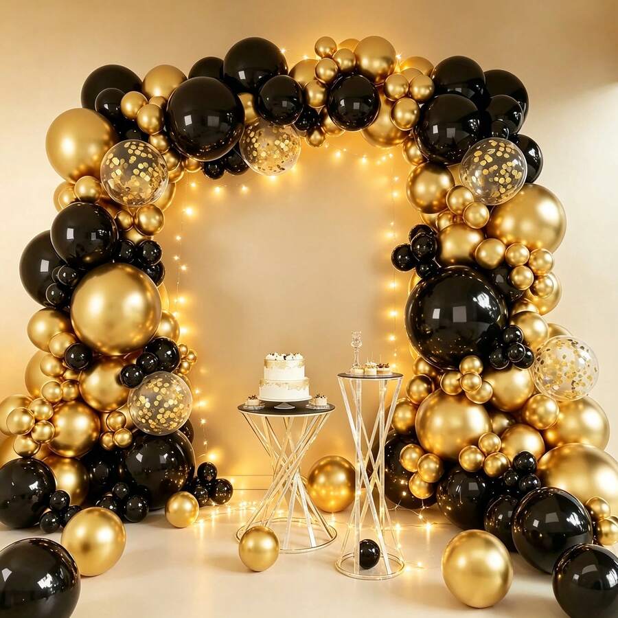 Black Metallic Gold Balloon Arch Set 114 Counts Latex Balloons For Wedding Birthday Anniversary Graduation Indoor Outdoor Scene Layout - Multicolor - View 1