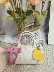 日韓風小眾設計 Ins 風通勤外出日常購物女款手提包 韓系花卉波士頓包 春夏蝴蝶結甜美可愛斜挎包 - 白色 - 查看 4