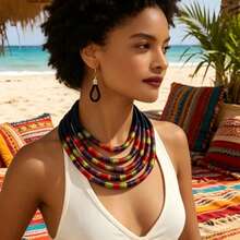 European American African Cross-Border Bohemian Exaggerated Multi-Layer Colorful Wrapped Necklace - Royal Blue - View 3