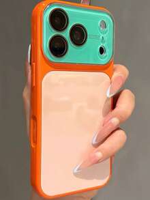 Ins 高端藍色玻璃手機殼，適用於 iPhone 17 Pro Max、16 Pro、15、14、13、12，全覆蓋鏡頭膜，防摔保護殼，適合男女與情侶使用 - 橘色 - 查看 3