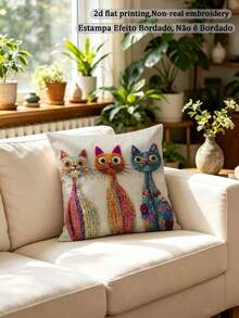 1pc Faux Embroidery Colorful Cat Pillowcase With 3 Cute Kittens Pattern, Suitable For Pet Lovers, Sofa, Bedroom, Home Decor (Pillow Insert Not Included) - Multicolor - View 8