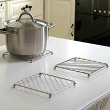 1/2/3pcs Stainless Steel Square Heat-Resistant Kitchen Table Mat, Coaster, Kitchen Utensil Tray, Thickened Pot Pad, Heat-Insulating Stand, Heat-Insulating Mat, Multi-Functional Home Steamer Rack, Anti-Scald Bowl And Plate Rack, Multi-Functional Kitchen Countertop Heat-Resistant Tray, Kitchen Gadget, Suitable For Hot Pot, Frying Pan, Kitchen Accessories, Restaurant Supplies - View 2