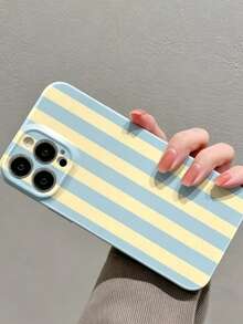 1pc Simple Girly Style Striped Pattern Perforated Glossy Film Case Full Coverage Hard Phone Case Compatible With Iphone 11/12/13/14/15/16 Pro Max - Multicolor - View 25