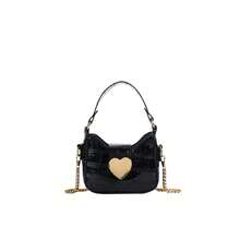 1pc Casual Girl PU Leather Shoulder Handbag, Mini Solid Color Heart Crocodile Embossed Material Shoulder Bag - A - View 9