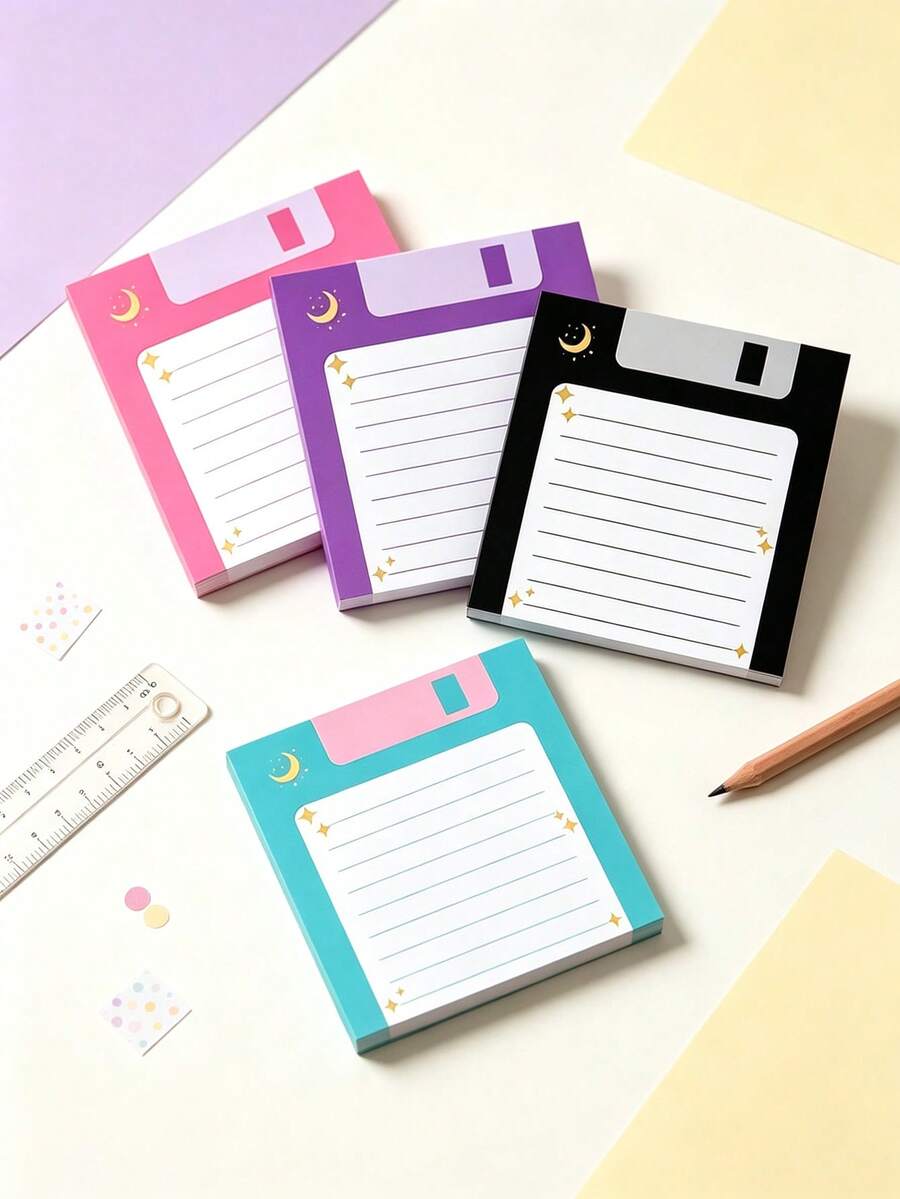 4-Pack Vintage Floppy Disk Sticky Notes, 3x3 Inch Lined Starry Sky & Moon Notebook, For Office Desk Decor, Aesthetic Planning Supplies And Unique Colleague Gift (50 Sheets Per Book) - one-size - View 1