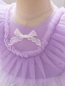 Baby Girls Long Sleeve Multi-Color Bow Tulle Cute Birthday Dress, Fabric Floral Pattern Random Cut, Headband Not Included - Mauve Purple - View 7