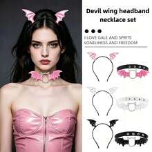 1 Set Halloween Bat Wings Headband Rose Mesh Choker Necklace Costume Accessory Set, Halloween Festival New Costume Props - A - View 3