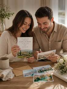 1pc Customized Watercolor Wedding Invitations For The Venue, Brad Lake Wedding Notification Cards, Personalized Sketch Notepads For The Wedding Location, Destination Wedding Stationery, Customized Castle Wedding Invitations. - Multicolor - View 5