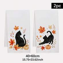 2PCS Kitchen Towels Autumn Minimalist Black Cat & Maple Leaf Pattern Printed 40*60cm Simple Style Rectangular Microfiber Kitchen Towels, Dish Cloths, Tablecloths, Hand Towels, Kitchen Decor, Home Decor, Housewarming Gifts For Neighbors, Perfect For Kitchen And Bathroom Use, Suitable For Housewives And Family Gatherings, High Cost-Performance, Essential Home Product - White - View 12