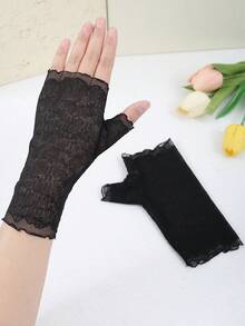 Zhenyanyouyun 1 Pair Women Lace Half Finger Gloves, Short Fingerless Sun Protection Gloves For Driving, Summer Lightweight Style Summer - Various - View 10