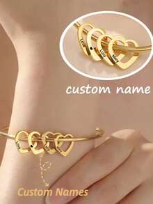 [Personalizado] 1 pieza Pulsera con colgante de corazón personalizada con 1-5 nombres, pulsera de promesa para pareja familiar, pulsera personalizada con símbolo de nombre y fecha, adecuada para cumpleaños, aniversario, Día de San Valentín, Día de la Madre, Día del Padre, Navidad, temporada de graduación, regalo conmemorativo, para familia, amigos, compañeros de clase, accesorio de joyería conmemorativa de equipo - Multicolor - Ver 1