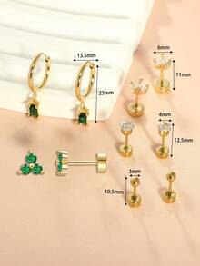 10pcs Low Allergenic Flat Stud Earrings, Unisex, Gold Plated Stainless Steel Material, Mini Screw Cartilage Earrings - Gold Ear Stud - View 17